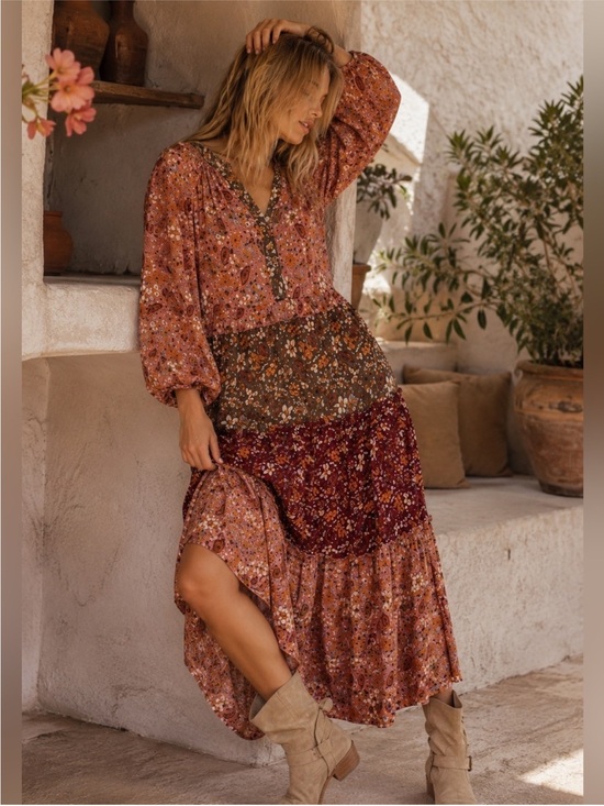 Anthropologie Dresses & Skirts - Anthropologie Rust Multi-Print Tiered Maxi Dress